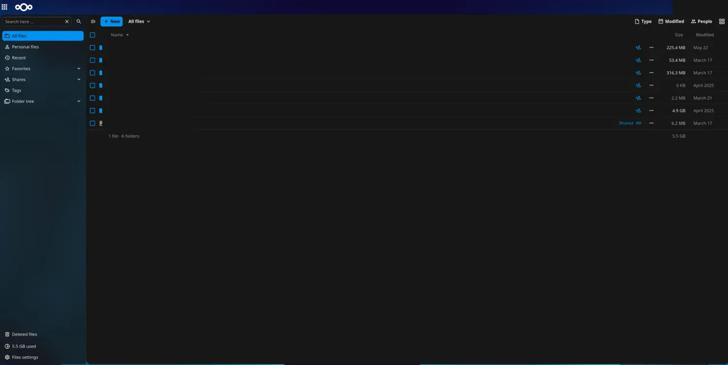 Nextcloud files view open in a browser